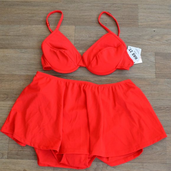 NWT Islander Retro Red Pin-up Bustier Swim Skort Bikini Matching Set Size 12 - Picture 1 of 7